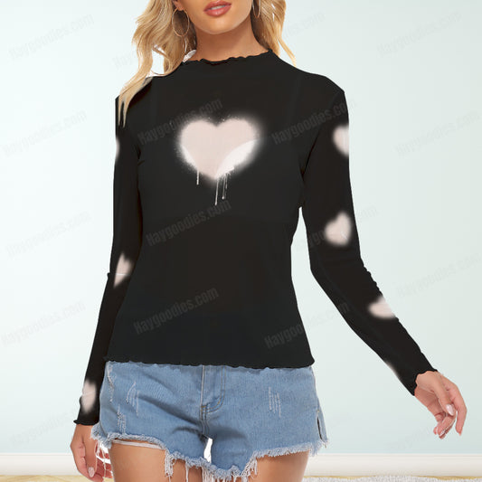 Black and Hearts Women's Fit Mesh Shirt- XS to 2XL
