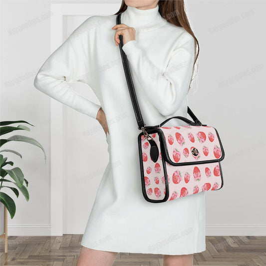 Cute Strawberry Kitsch Pattern PU Leather Satchel Bag