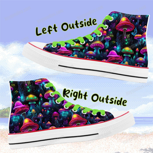 Neon Mushrooms Pattern Men's Sizes High Top Canvas Shoes