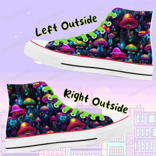 Neon Mushrooms Pattern Women's Sizes High Top Canvas Shoes
