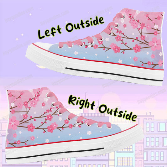 Pink and Blue Sakura Cherry Blossom High Top Canvas Shoes