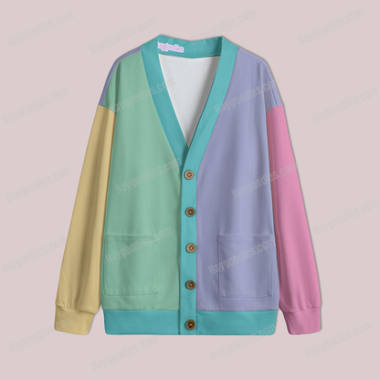 Cute Color Block Mix Unisex Knitted Fleece Lined Cardigan-S to 5XL
