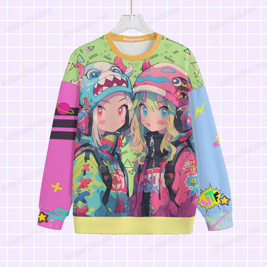 Colorfully Trippy Cute Anime Style Characters Unisex Knitted Sweater- S to 7XL