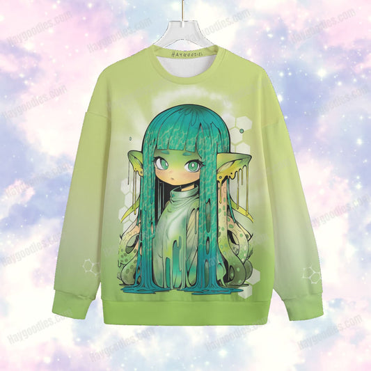 Cute Little Green Drip Alien Monster Girl Unisex Knitted Sweater-S to 7XL