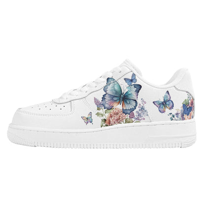 Blue Floral and Butterflies Women's Sizes Low Top Leather Shoes