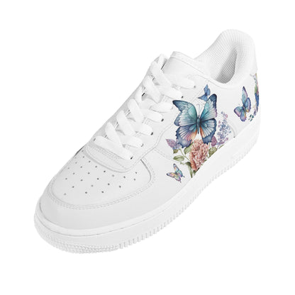 Blue Floral and Butterflies Women's Sizes Low Top Leather Shoes