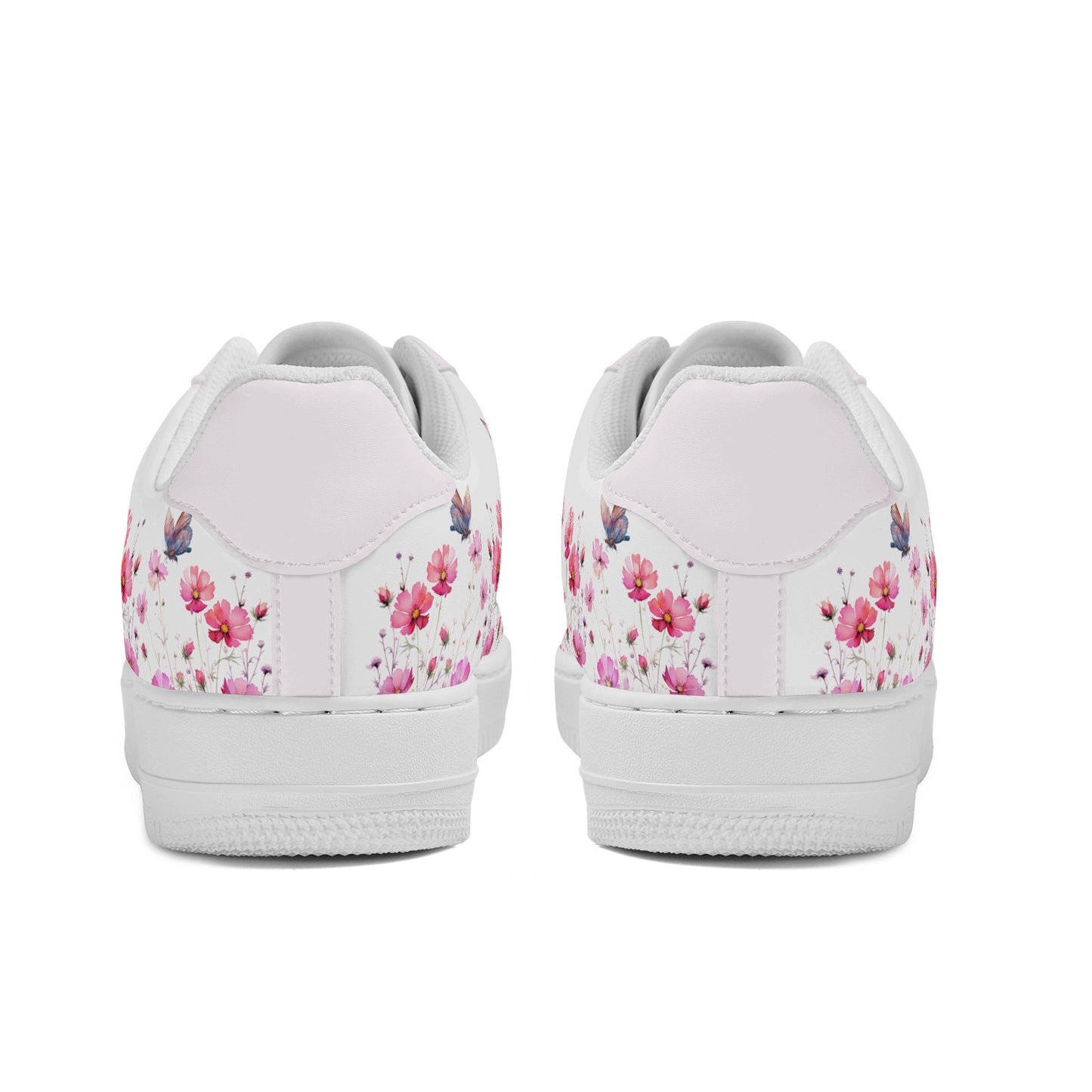 Pink Butterflies and Flowers Women's Sizes Low Top Leather Shoes