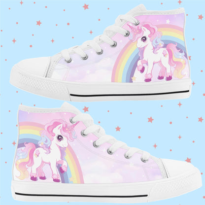 Cute Magical Unicorn Kids High Top Canvas Shoes