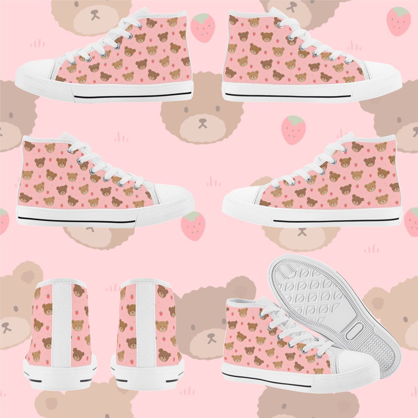 Cute Teddy Bear Pattern Kids High Top Canvas Shoes