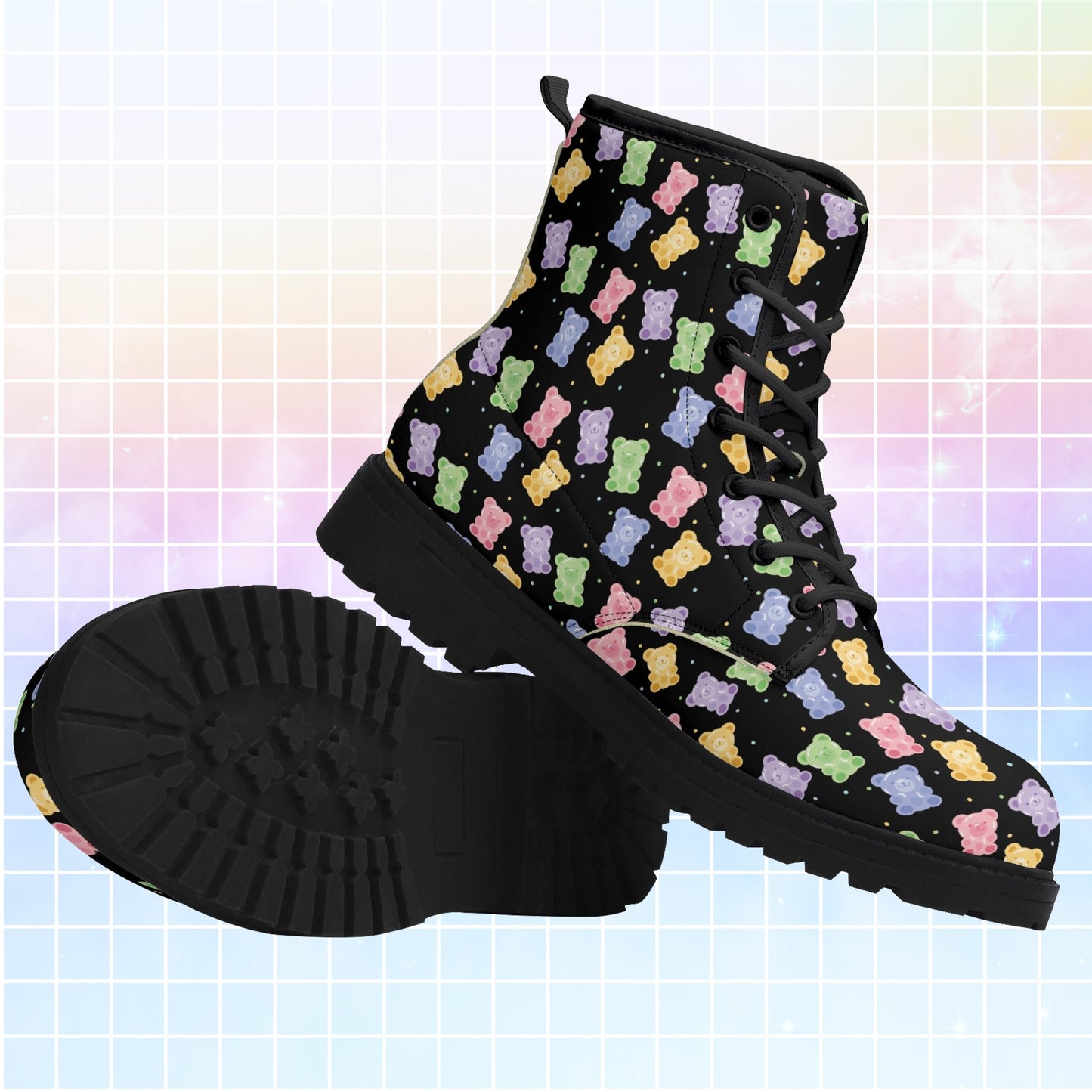 Cute Gummy Bears Pattern Womens Sizes Leather Boots