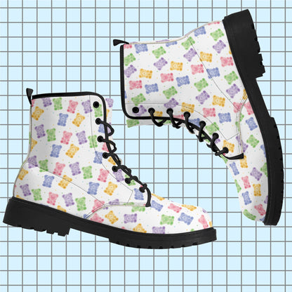 Cute Gummy Bears Pattern Mens Sizes Leather Boots