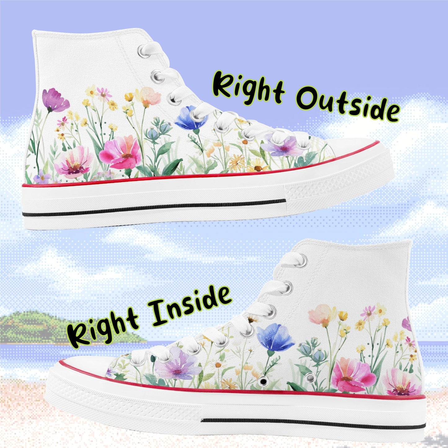 Spring Bloom Flowers High Top Canvas Shoes