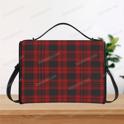 Red and Black Plaid Pattern PU Leather Satchel Bag