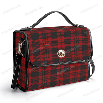 Red and Black Plaid Pattern PU Leather Satchel Bag