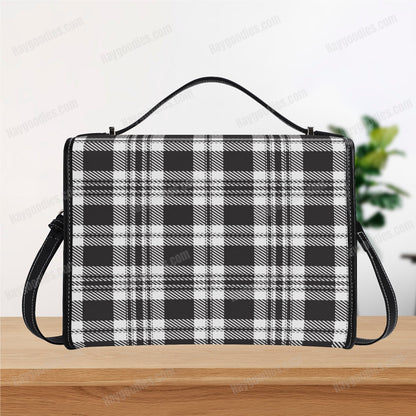 White and Black Plaid Pattern PU Leather Satchel Bag
