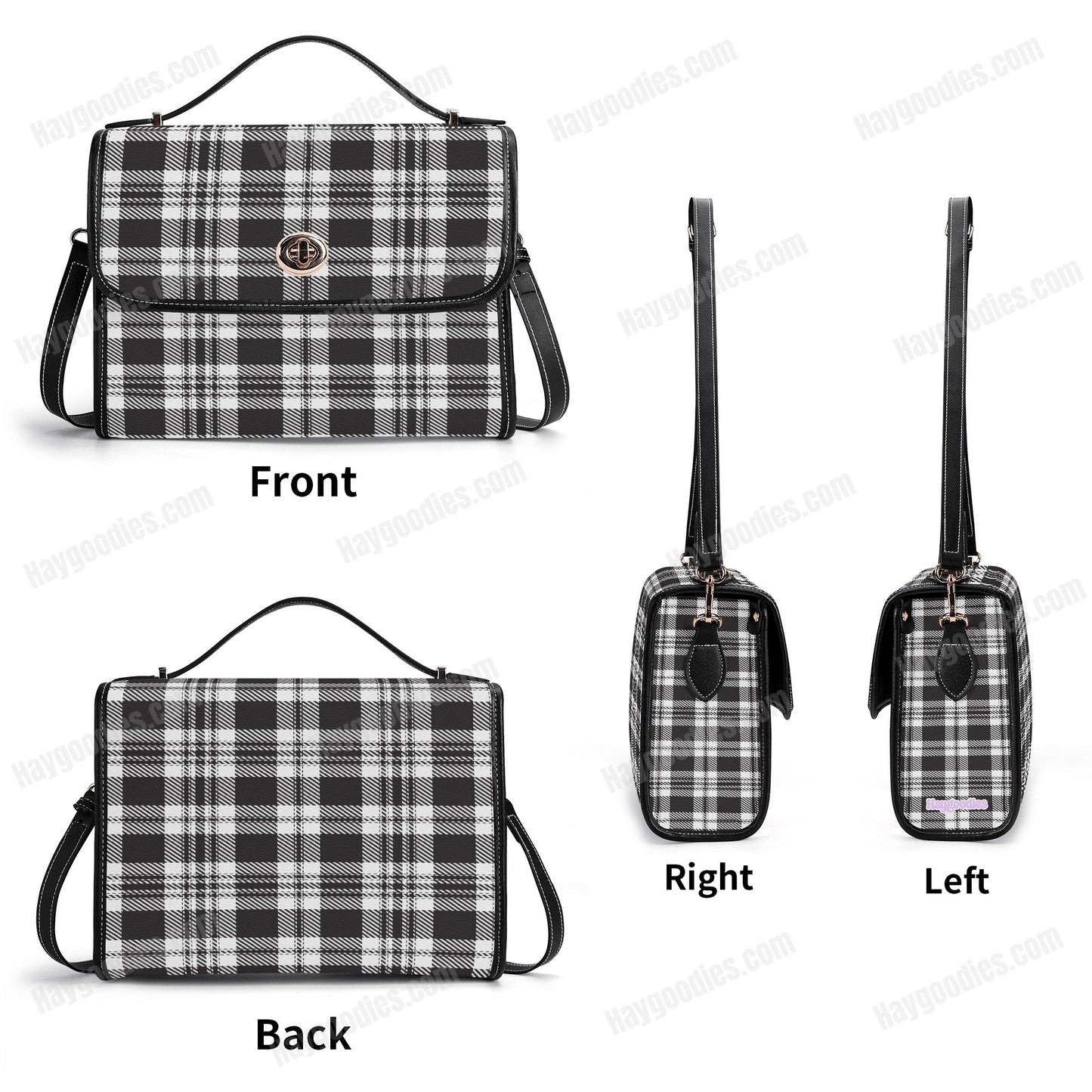 Personalize Your Own Black Plaid Pattern PU Leather Satchel Bag