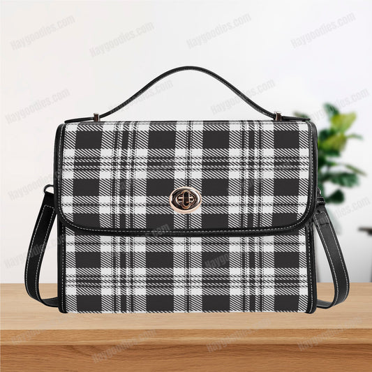 Personalize Your Own Black Plaid Pattern PU Leather Satchel Bag