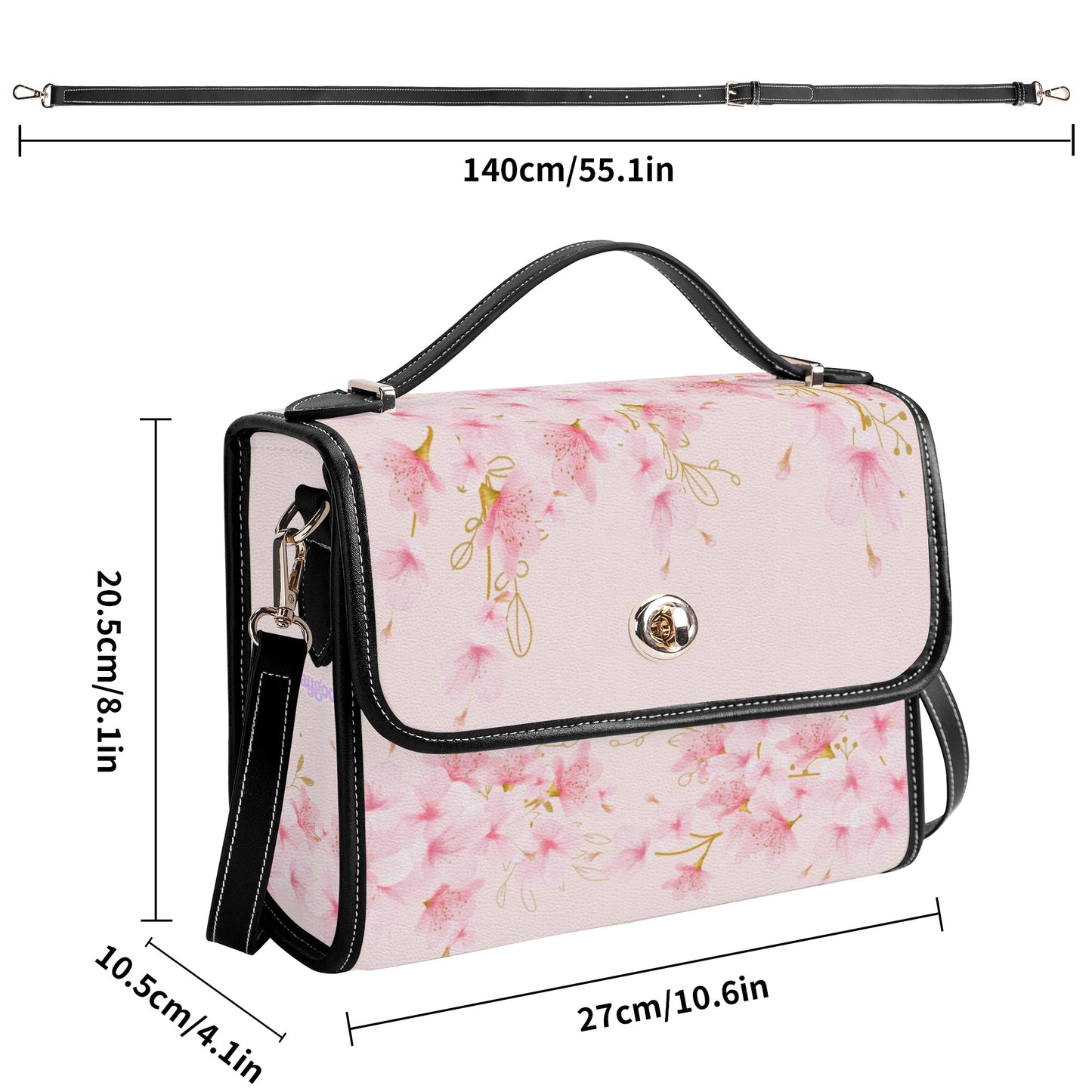 Pink Sakura Cherry Blossom PU Leather Satchel Bag