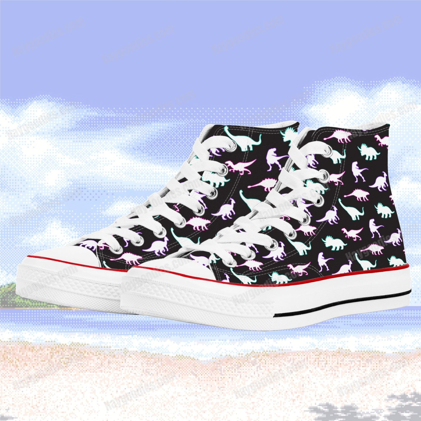 Neon Dinosaur Pattern Classic High Top Canvas Shoes