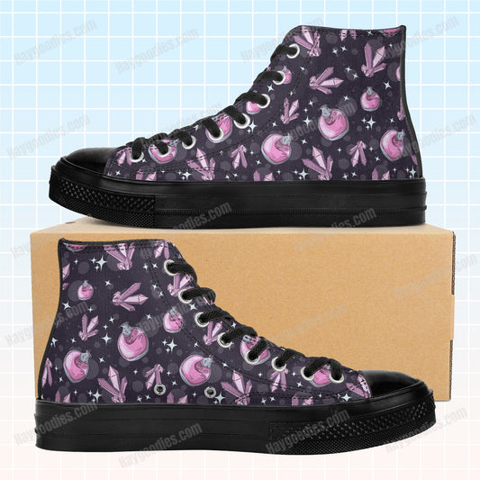 Potions and Crystals Pattern Black High Top Canvas Shoes-Men's Sizes