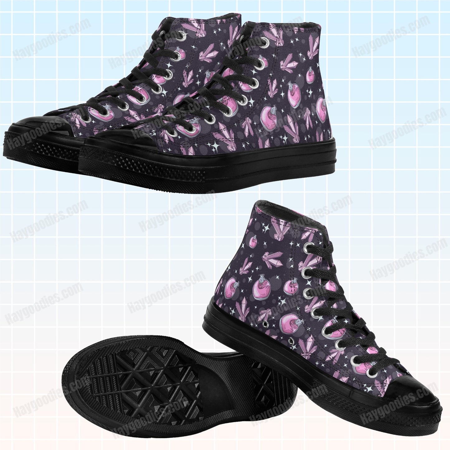 Potions and Crystals Pattern Black High Top Canvas Shoes-Men's Sizes