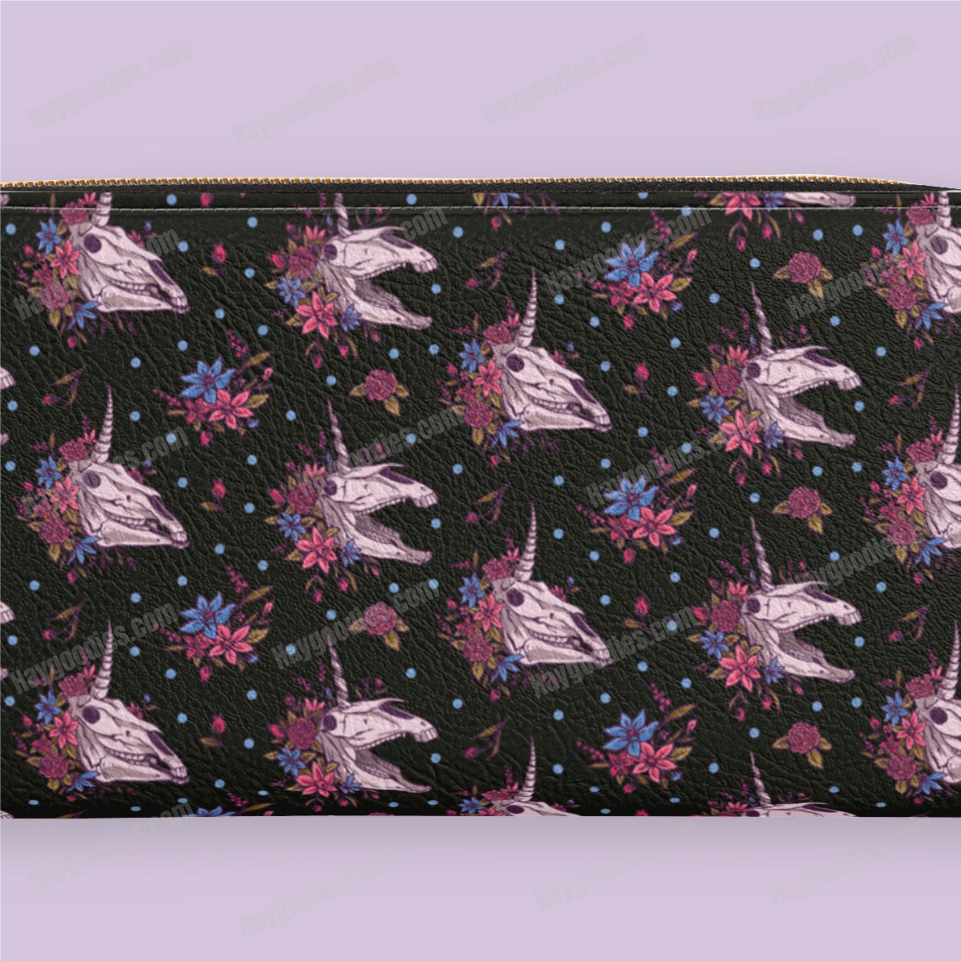 Floral Unicorn Skull Zipper Purse - HayGoodies - purse