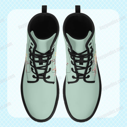 Pastel Mint Floral PU Leather Boots