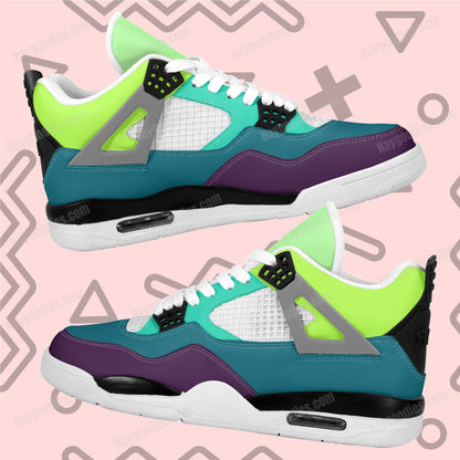 Teal and Green Low Top Retro J4 Style Sneakers