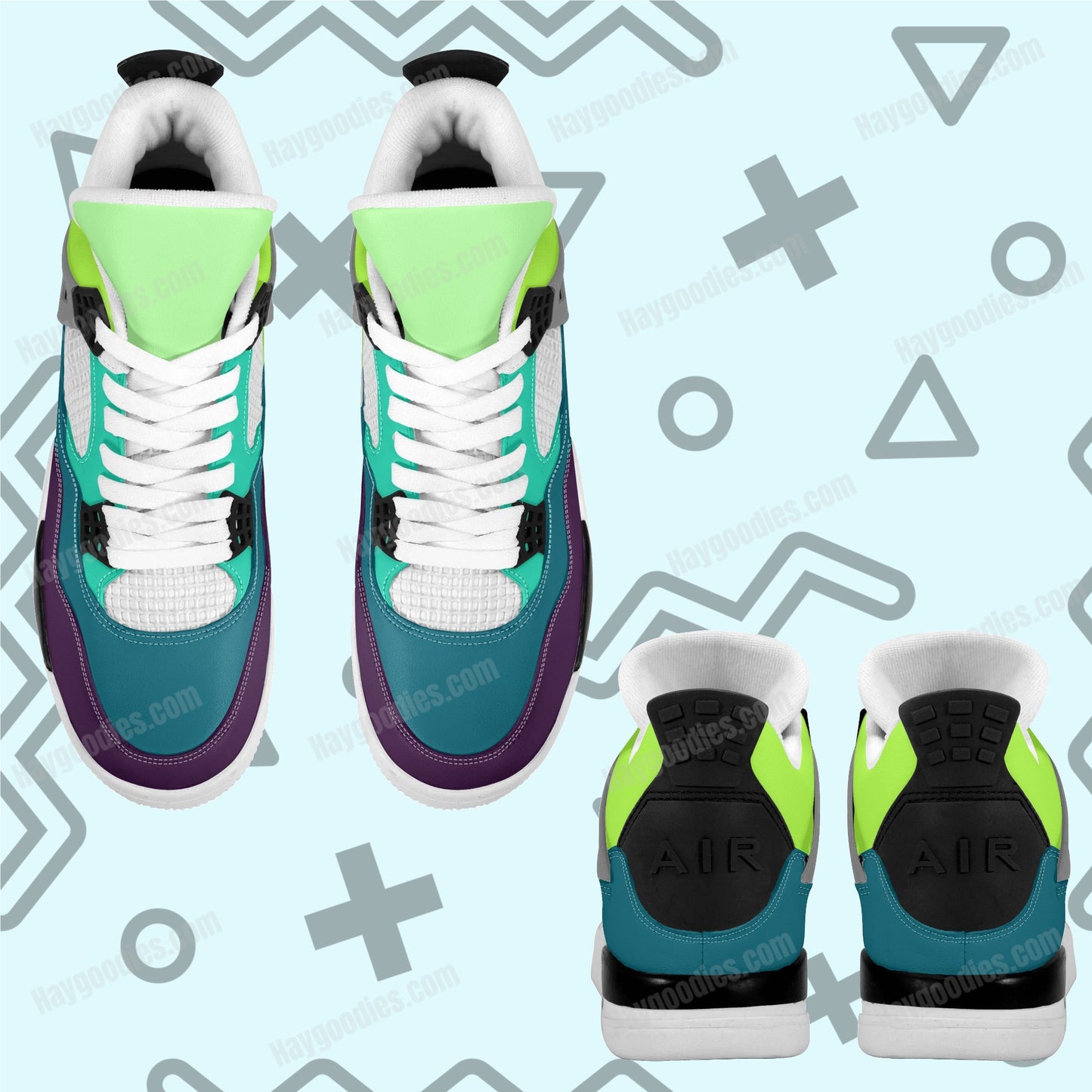 Teal and Green Low Top Retro J4 Style Sneakers