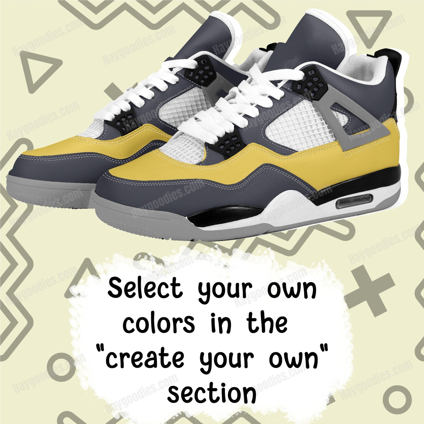 Dark Grey and Yellow Color Mix Retro Low Top J4 Style Sneakers