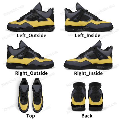 Dark Grey and Yellow Color Mix Retro Low Top J4 Style Sneakers
