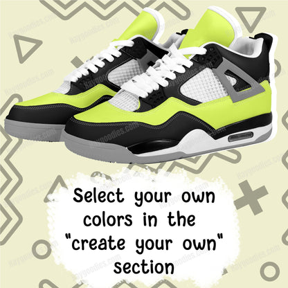 Black and Electric Yellow Color Mix Retro Low Top J4 Style Sneakers
