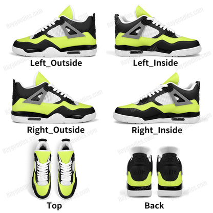 Black and Electric Yellow Color Mix Retro Low Top J4 Style Sneakers