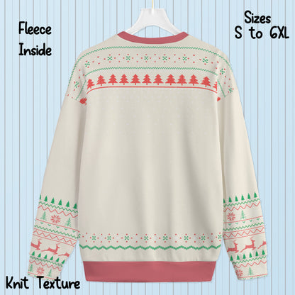 Cute Retro Santa and his Dog Christmas Design Knit Fleece Lined Oversized Sweater- S to 6XL