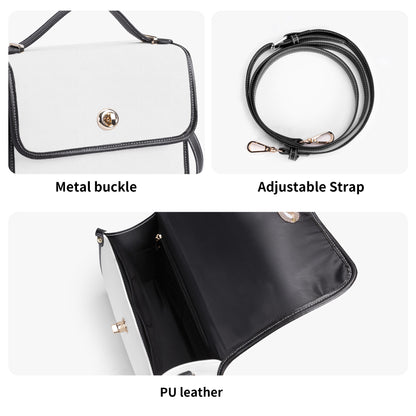 Teal and Black Plaid Pattern PU Leather Satchel Bag