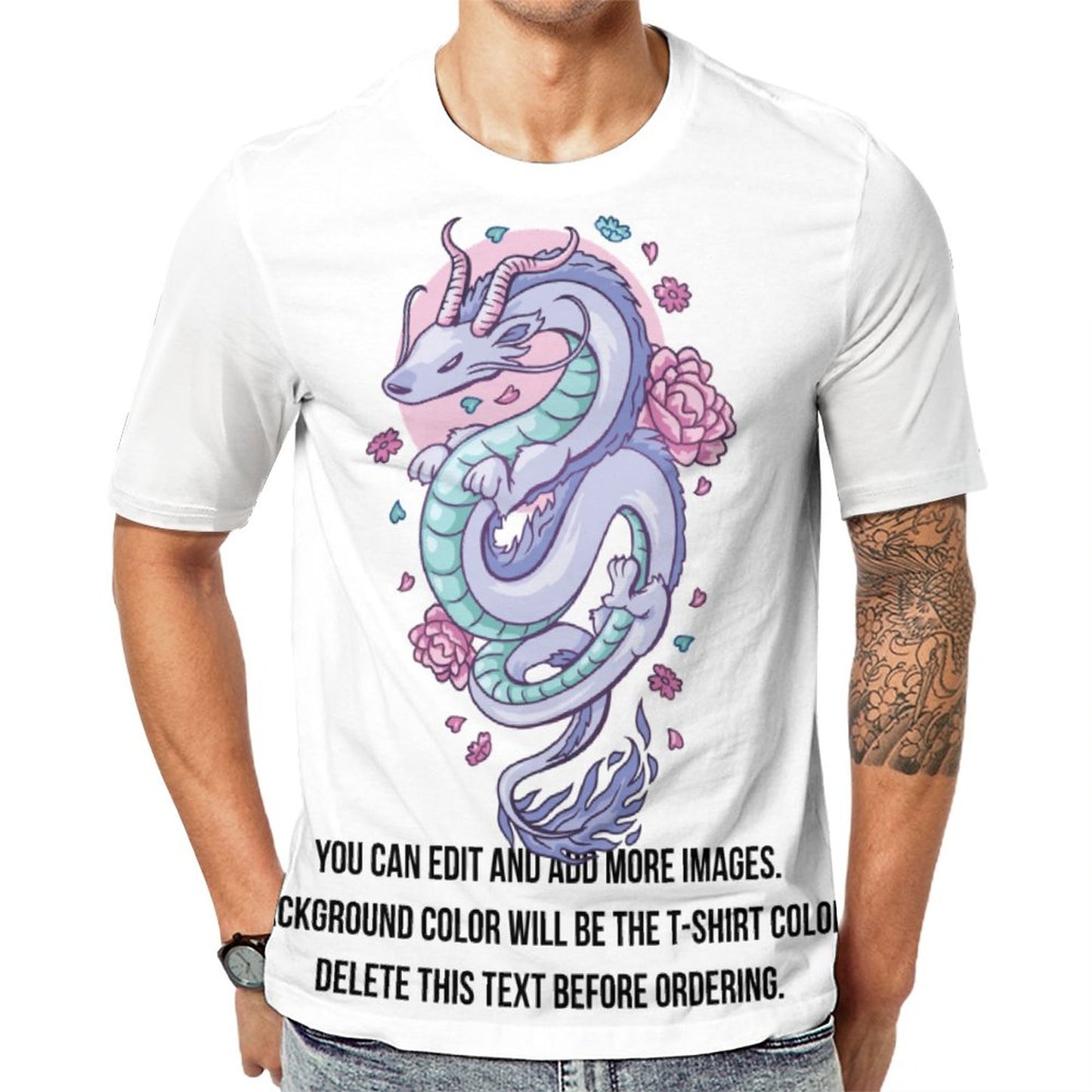 Kawaii Floral Dragon-Customize this Design T-Shirt-S to 6XL