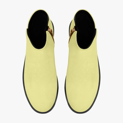 Pastel Yellow Zipper Unisex Suede Ankle Boots