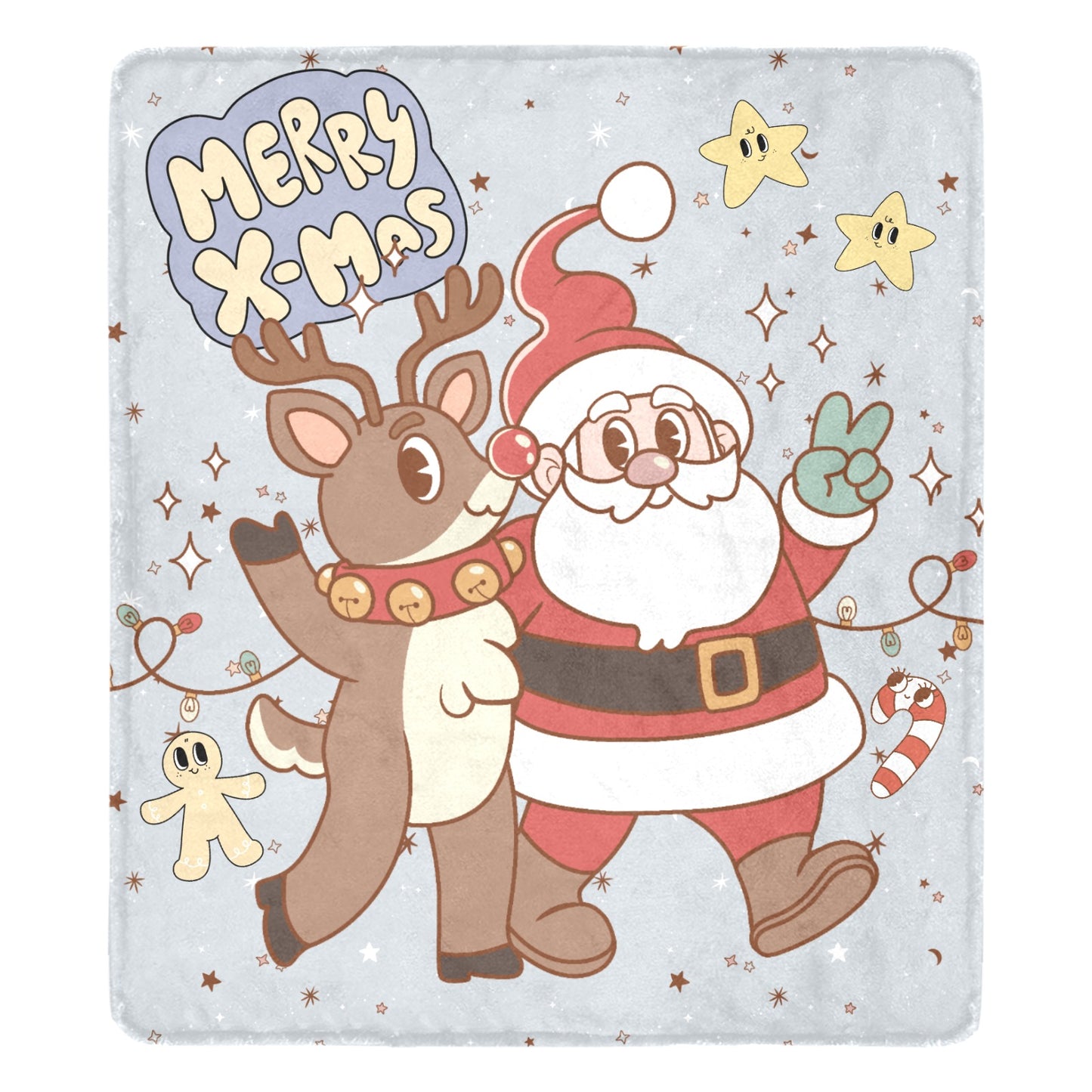 Cute Christmas Design-Santa and Reindeer Ultra Soft Micro Fleece Blanket