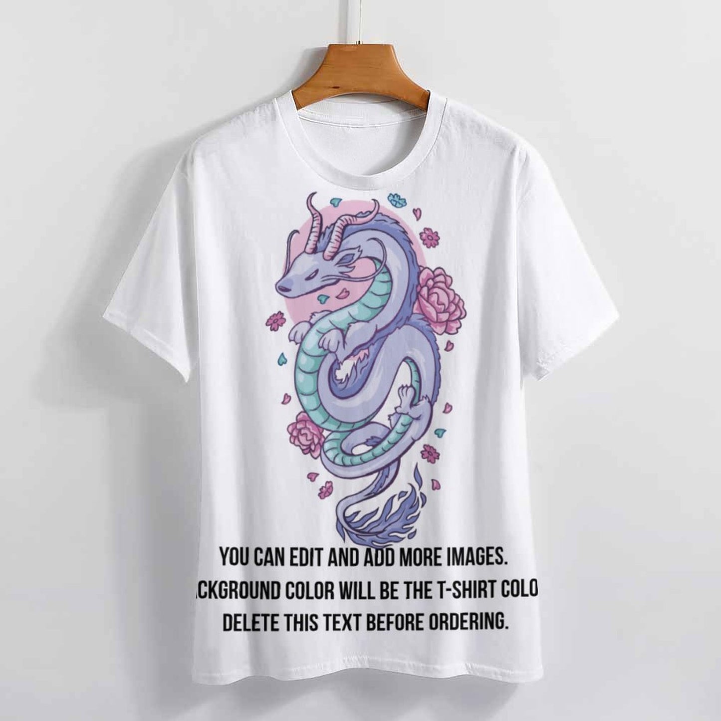 Kawaii Floral Dragon-Customize this Design T-Shirt-S to 6XL