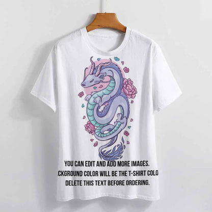 Kawaii Floral Dragon-Customize this Design T-Shirt-S to 6XL