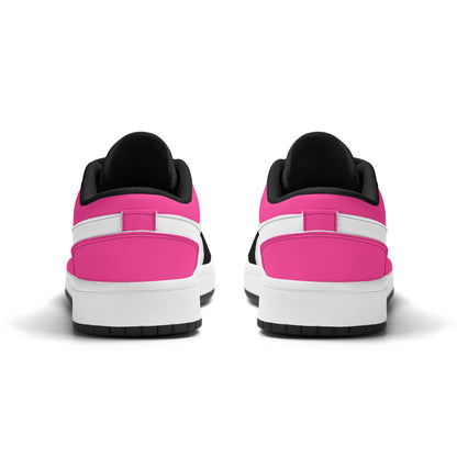 Personalize Your Own Kids Low-Top PU Leather Sneakers-Black, Pink and White