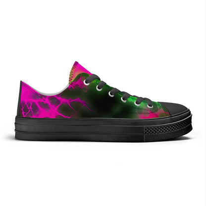 Customize Neon Tie Dye Pattern Unisex Low Top Canvas Shoes - Black