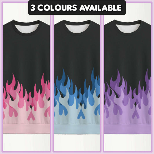 Blue, Pink or Purple Flame Unisex Knitted Fleece Sweater - Various Colours