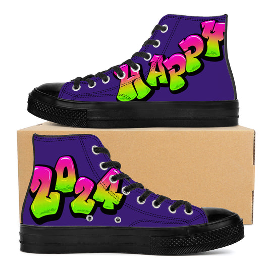 Personalized Graffiti Style Letters- High Top Canvas Shoes - Black