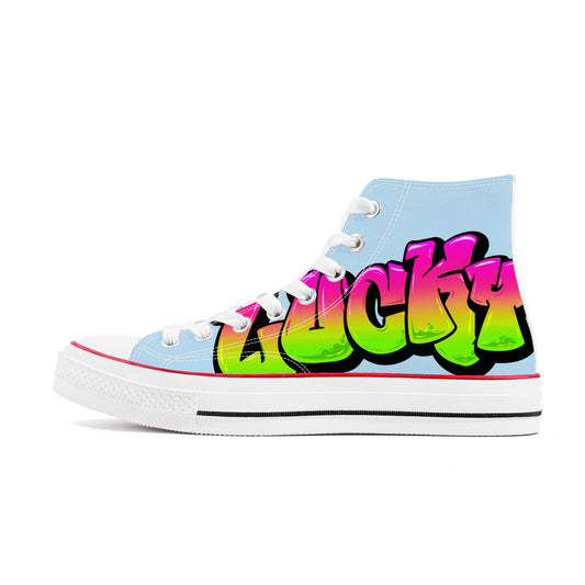 Personalize Graffiti Style Letters- High Top Canvas Shoes - White