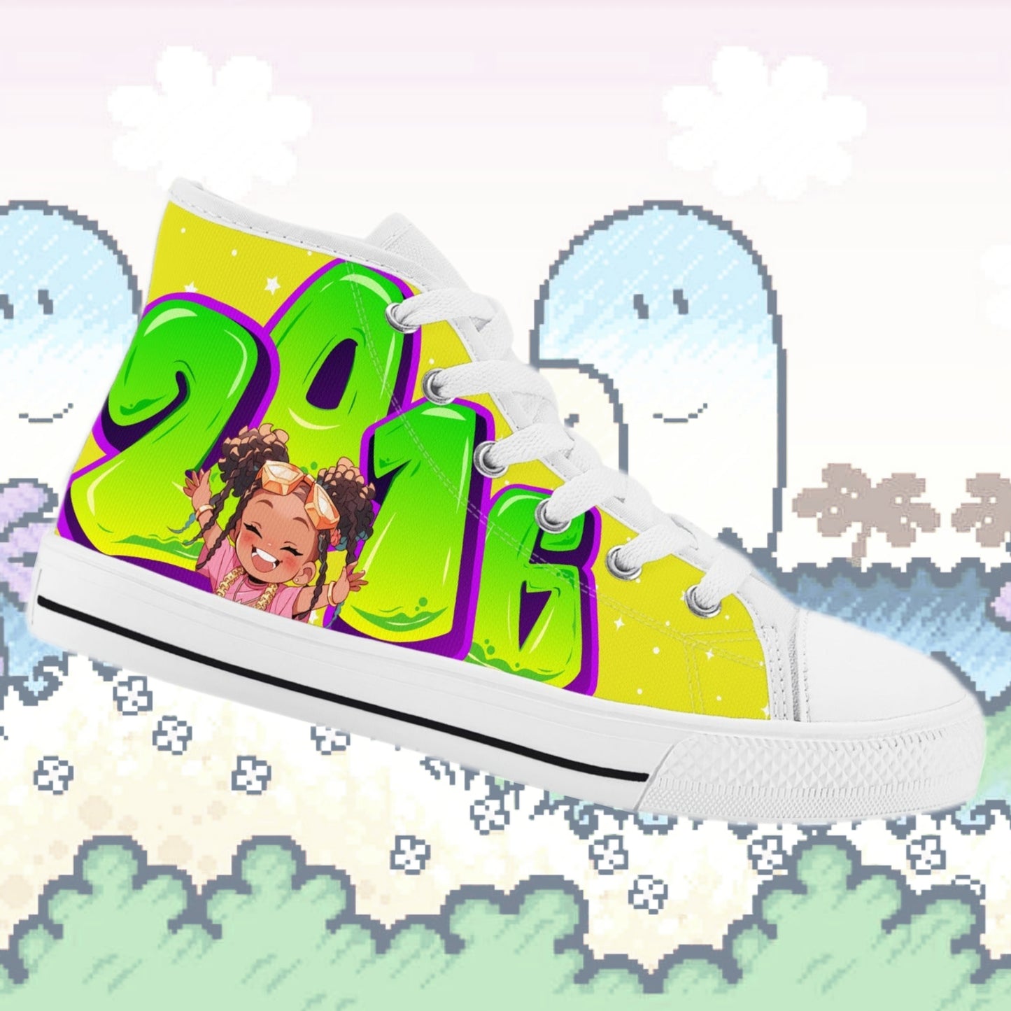 Personalize Graffiti Style Letters-Kids High Top Canvas Shoes