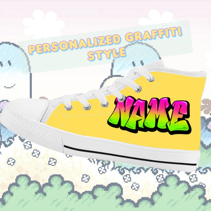 Personalize Graffiti Style Letters- Kids High Top Canvas Shoes