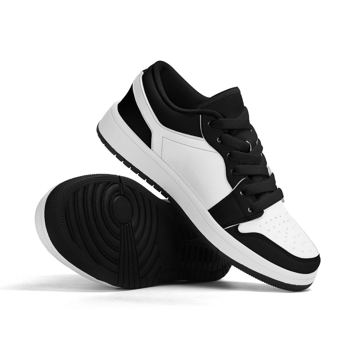 Personalize Your Own Kids Low-Top PU Leather Sneakers-Black and White