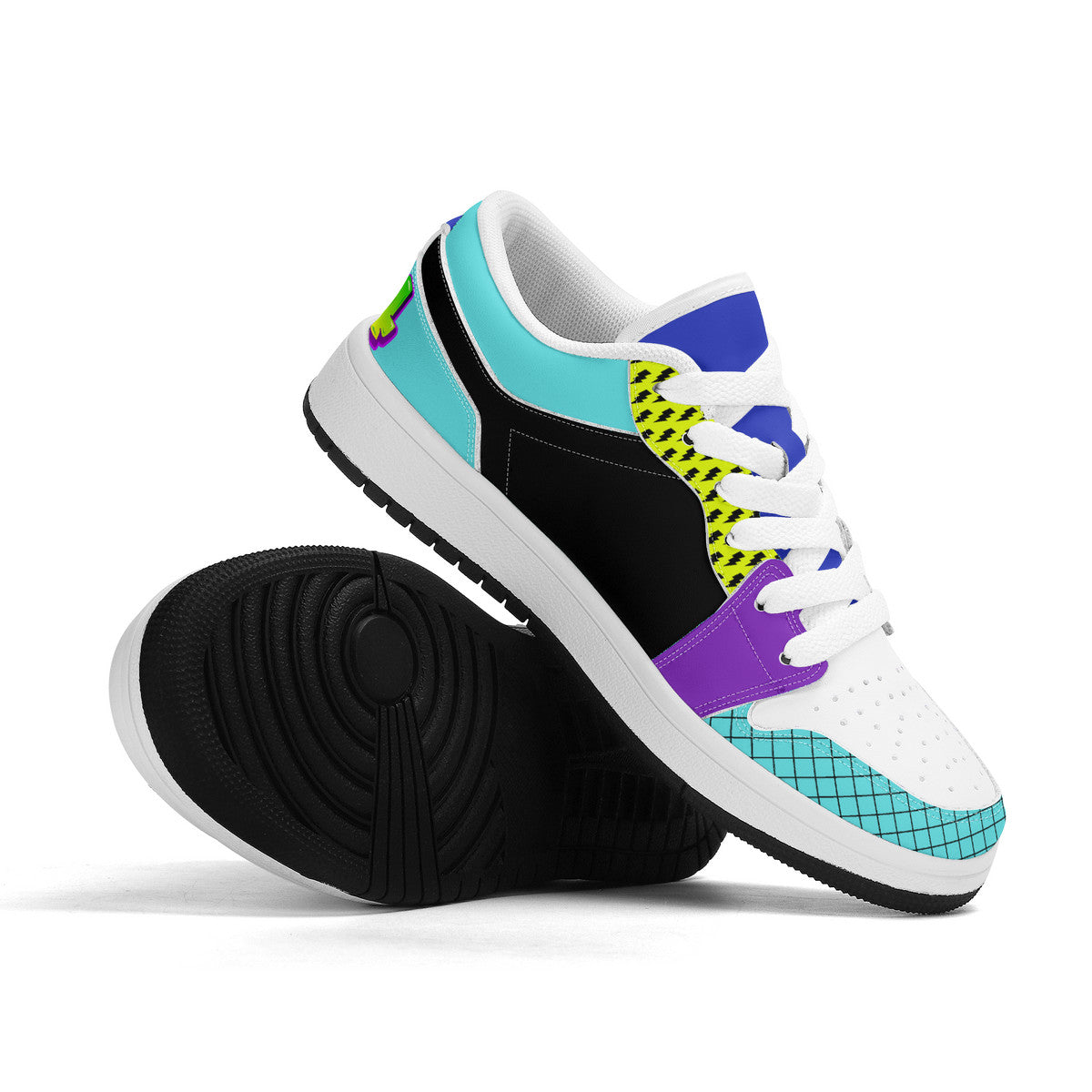 Personalize Your Own Kids Low-Top PU Leather Sneakers-Retro Neons