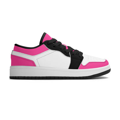 Personalize Your Own Kids Low-Top PU Leather Sneakers-Black, Pink and White